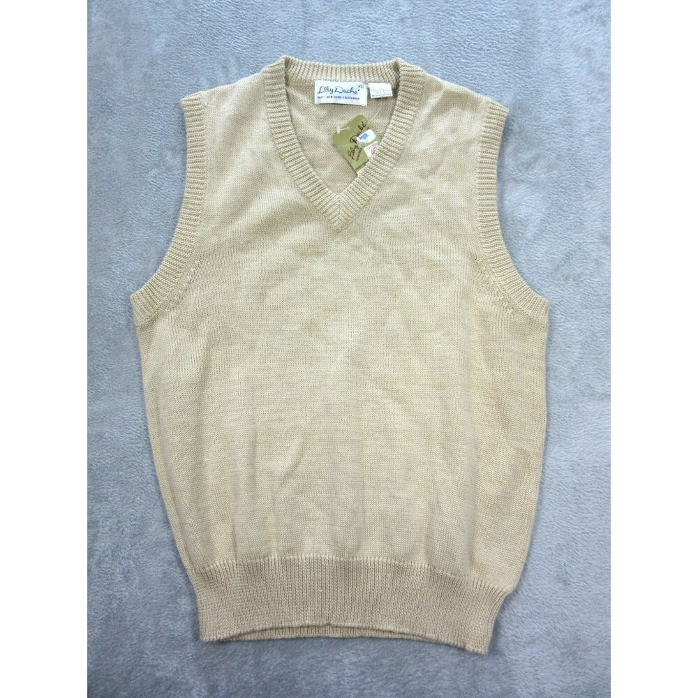 NWT Lilly Dache Vest Womens XL (Fits Medium) Beige V-Neck Acrylic Stretch